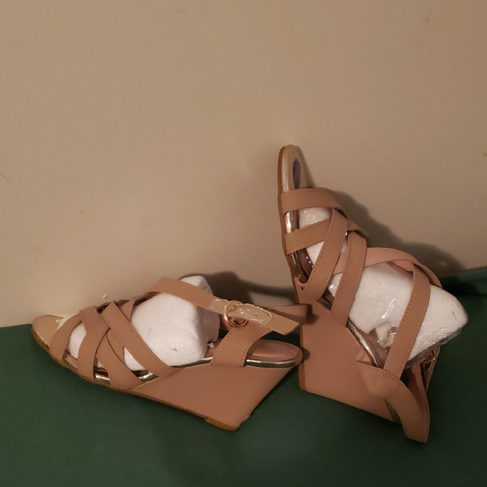 Forever 21 Tan Wedge Sandals with Leather Straps